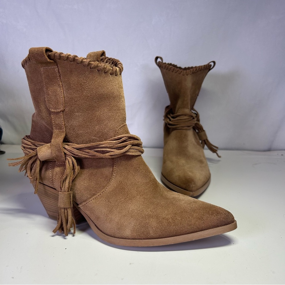Brown Suede Ankle Boots with Tassel Detail
